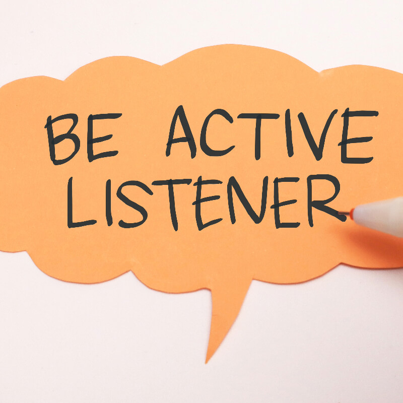 A note that says be active listener