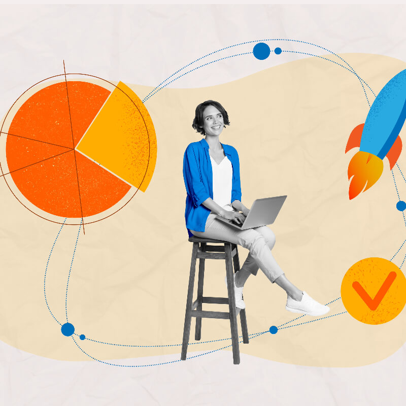 A woman on a stool imagining.