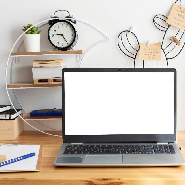 Laptop open on a desk